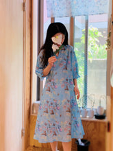 画像をギャラリービューアに読み込む, Rikka Floral Puff sleeve Dress-Azure blue x Green