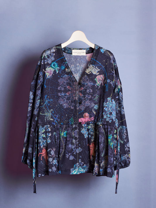 Cosmographia Printed Drawstring Blouse