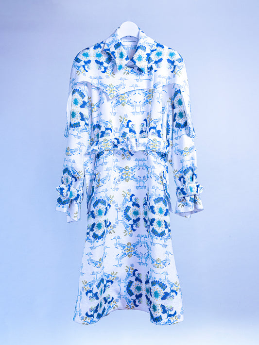 Floral chinoiserie Trench coat