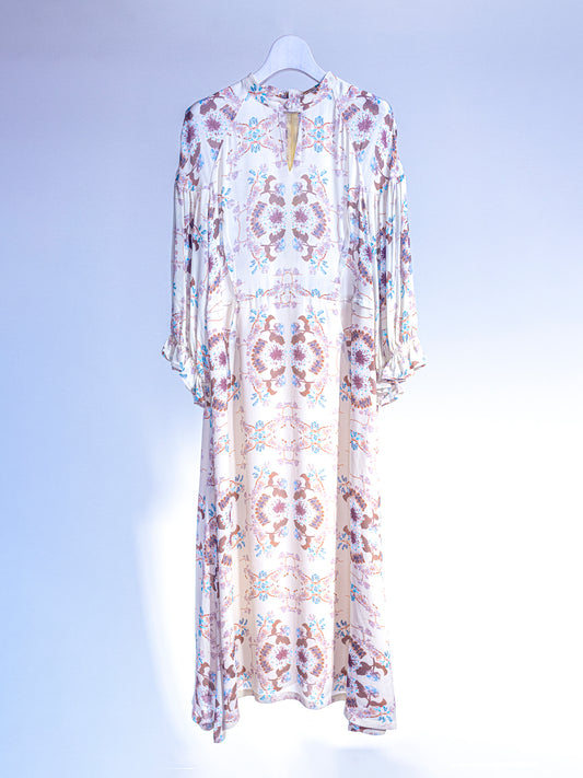 Floral chinoiserie puff sleeve dress