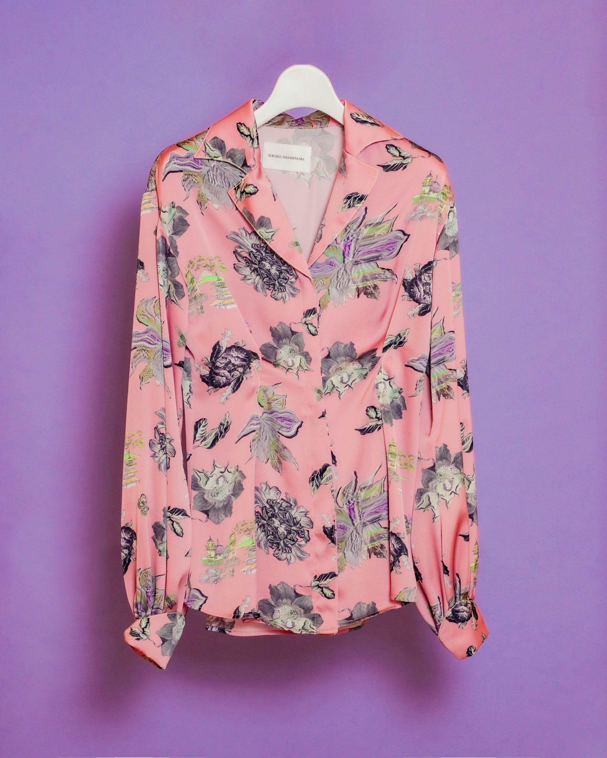ケイコニシヤマ　ブラウス　Hosouge Floral Printed Hosouge Floral Printed Blouse-Green – Keiko Nishiyama