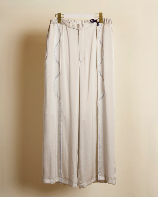 Sigmoid tuck silk wide trouser