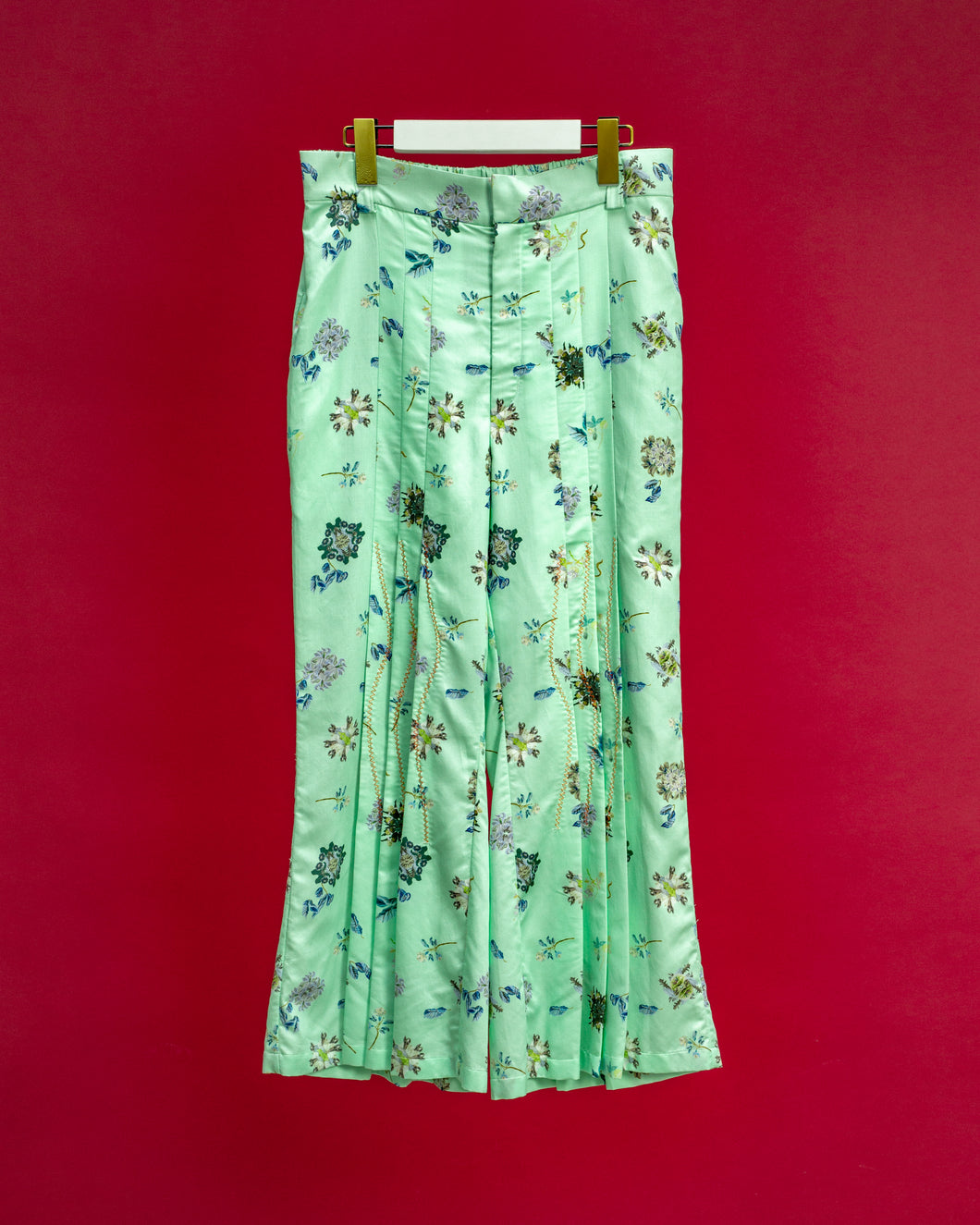 Hosouge Floral Print Trouser-Green