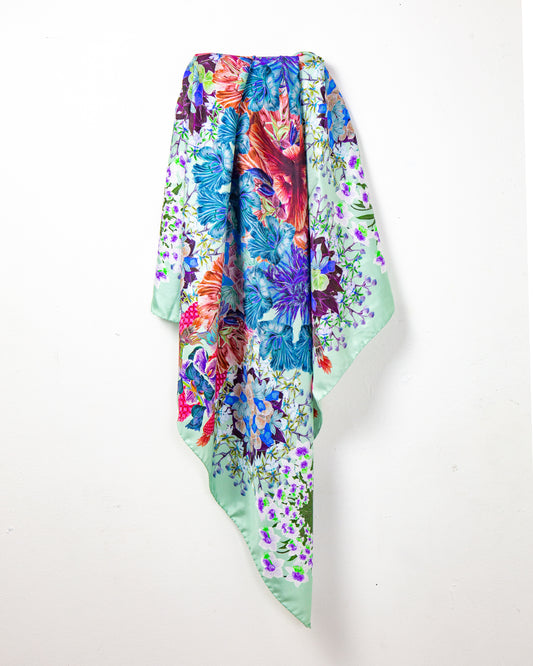 Tropical Floral Utopia-Green Scarf