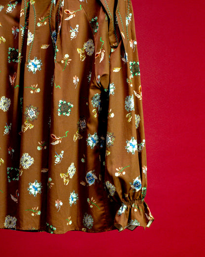 Hosouge Floral Printed Blouse-Brown