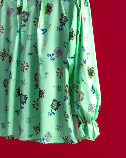 Hosouge Floral Printed Blouse-Green