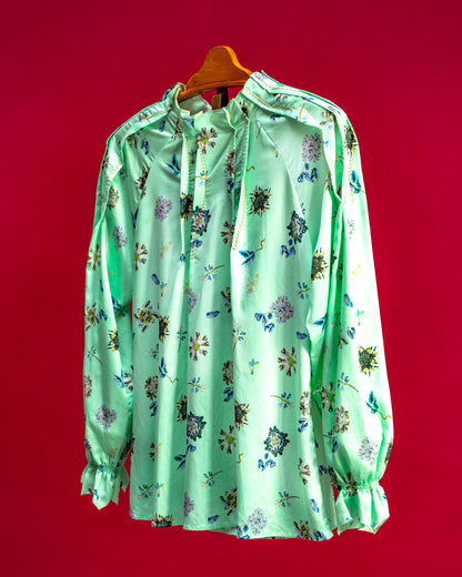 Hosouge Floral Printed Blouse-Green