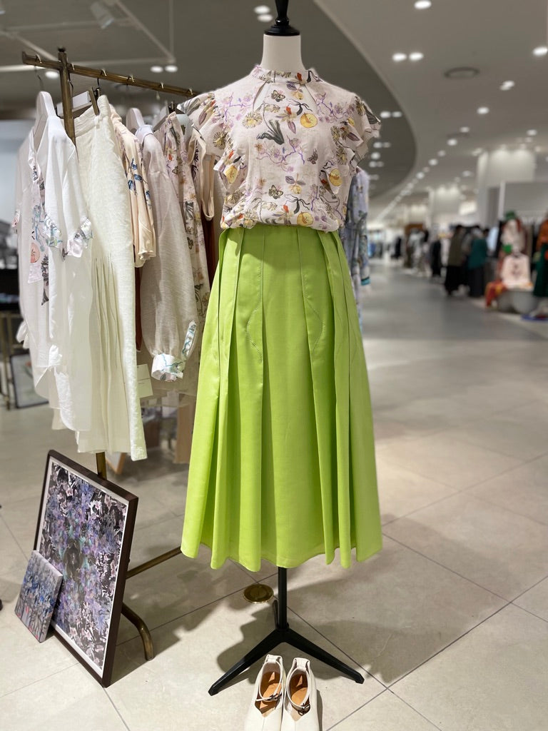 Rikka Floral Frill no sleeve Blouse -Pink beige x purple
