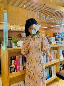 Rikka Floral Puff sleeve Dress -Pink Beige