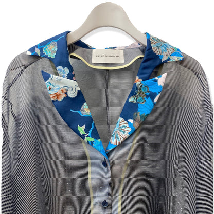 Organdie Tailor collar Shirt -Navy Blue