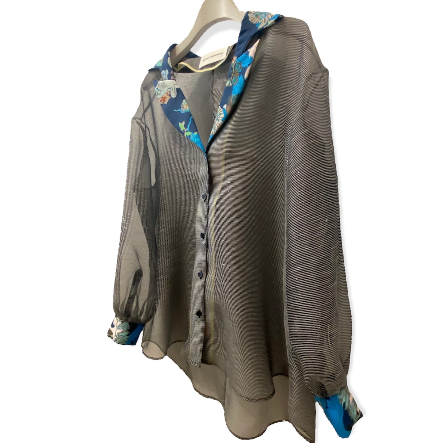 Organdie Tailor collar Shirt -Navy Blue