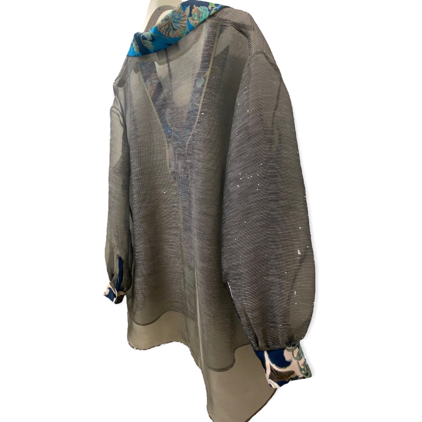 Organdie Tailor collar Shirt -Navy Blue