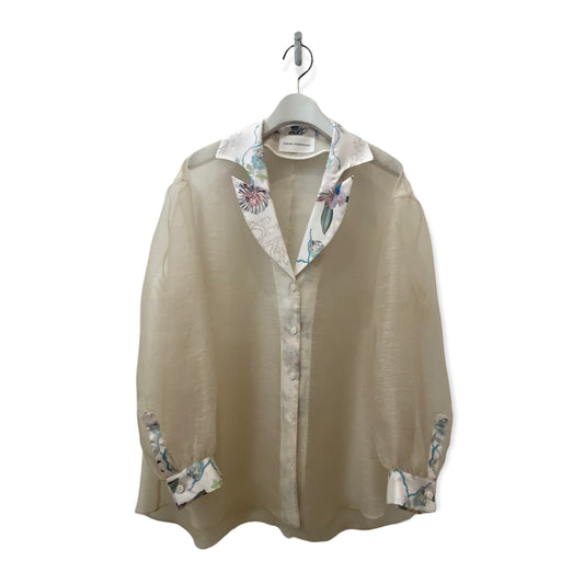 Organdie Tailor collar Shirt -Beige & pink