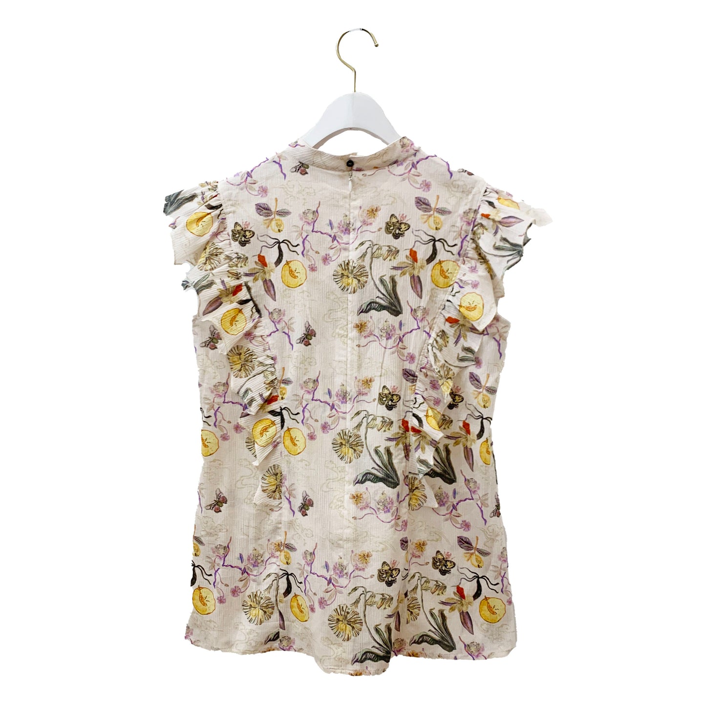 Rikka Floral Frill no sleeve Blouse -Pink beige x purple