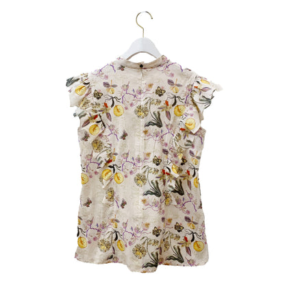 Rikka Floral Frill no sleeve Blouse -Pink beige x purple