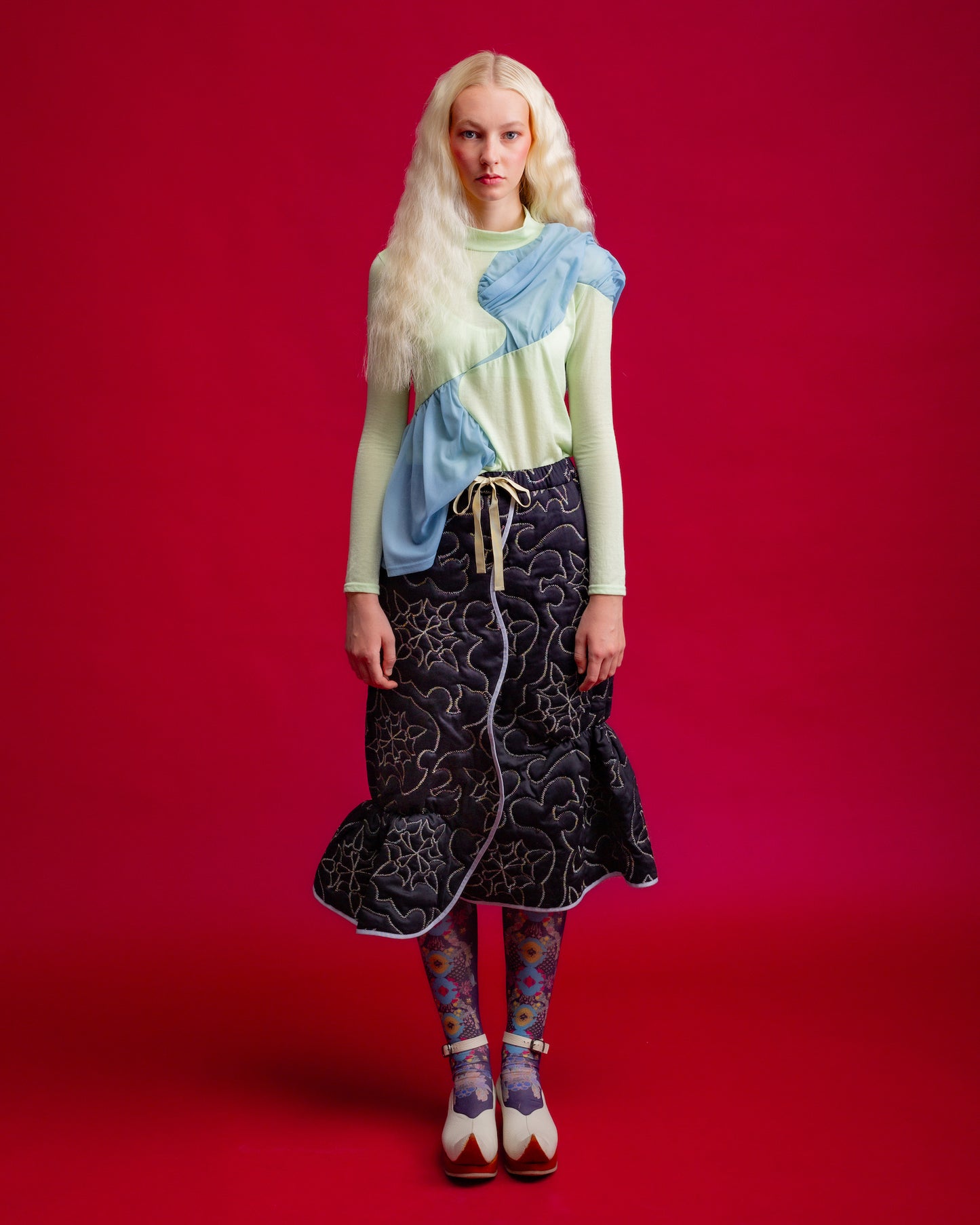 Sigmoid Drape Top Blue×Green