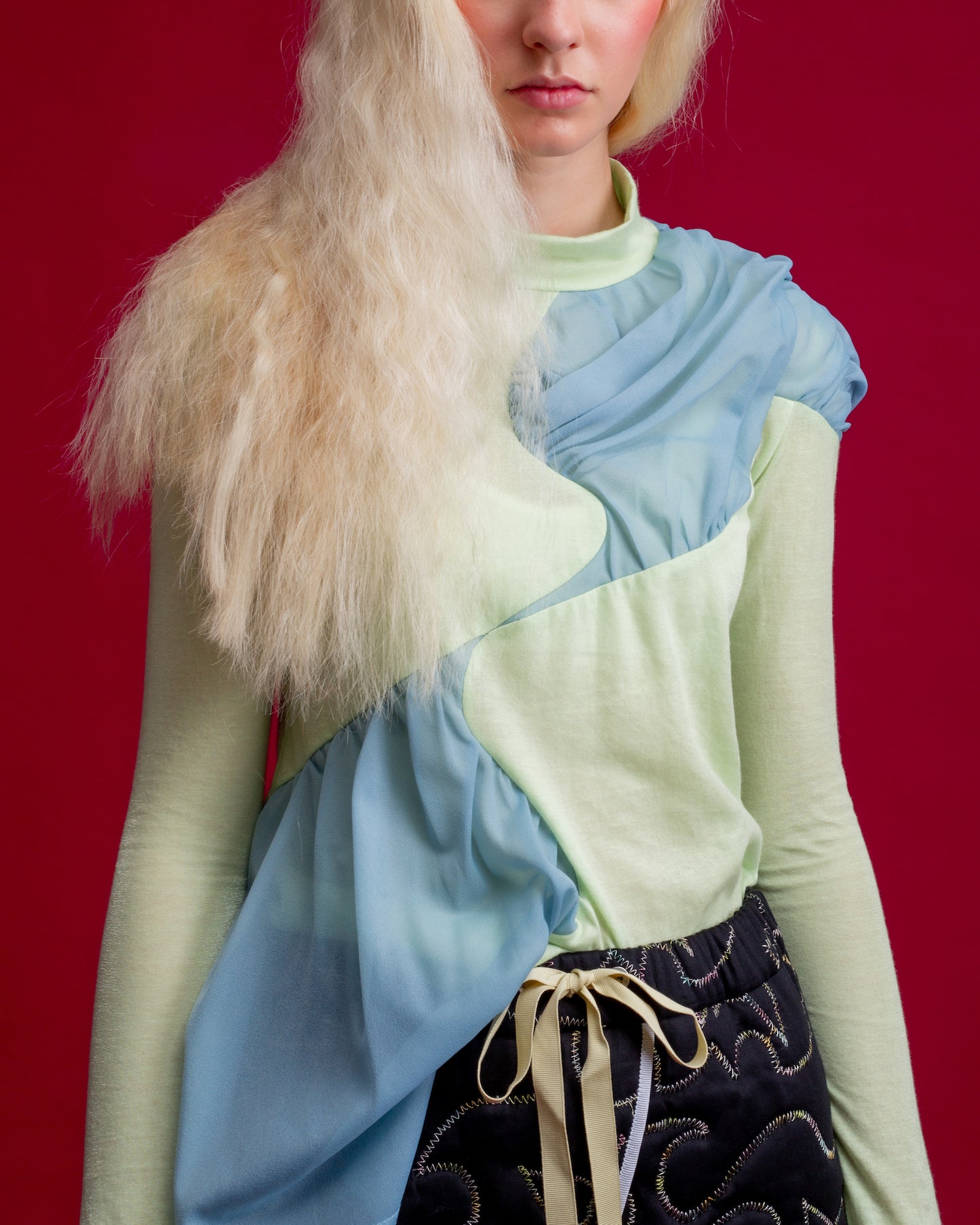 Sigmoid Drape Top Blue×Green
