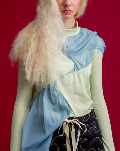 Sigmoid Drape Top Blue×Green