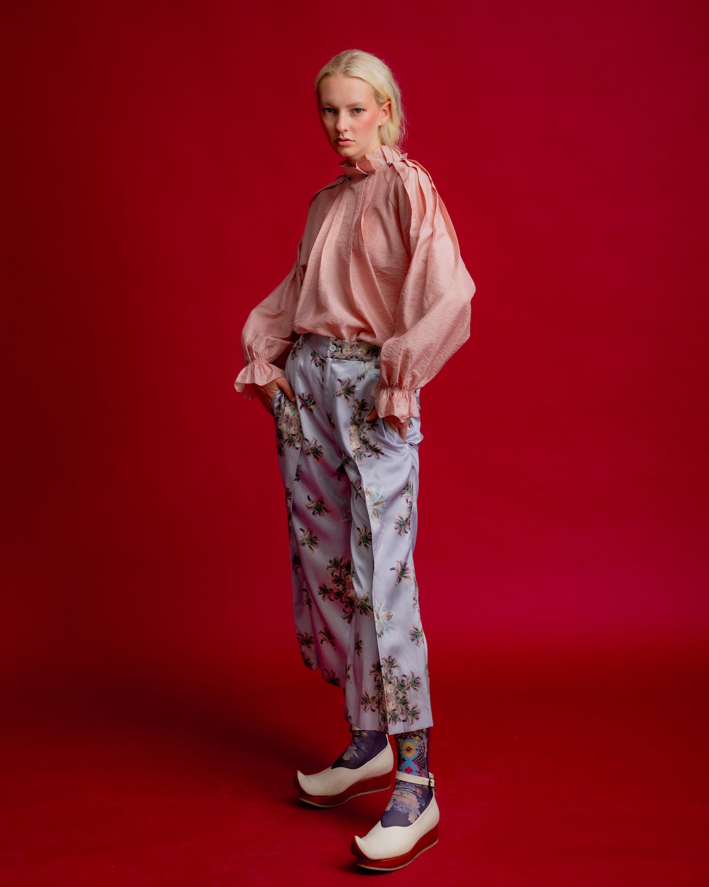 Floating Flower Print Trouser Lavender