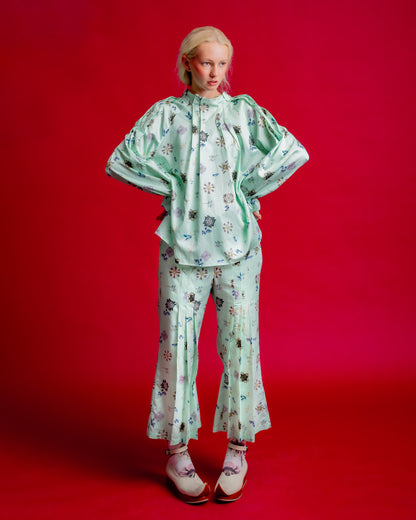 Hosouge Floral Printed Blouse-Green