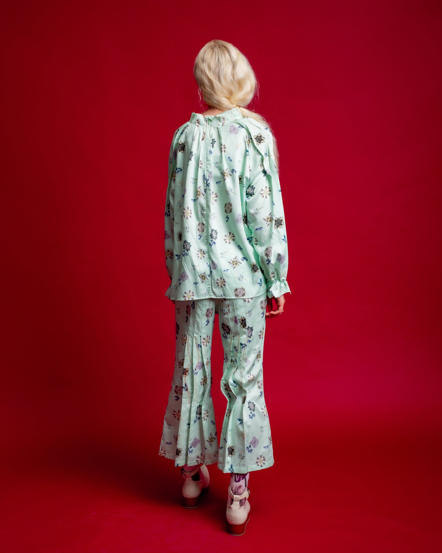 Hosouge Floral Print Trouser-Green