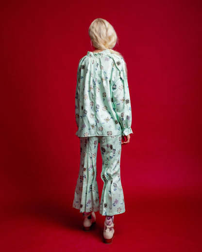 Hosouge Floral Print Trouser-Green