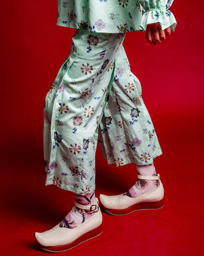 Hosouge Floral Print Trouser-Green