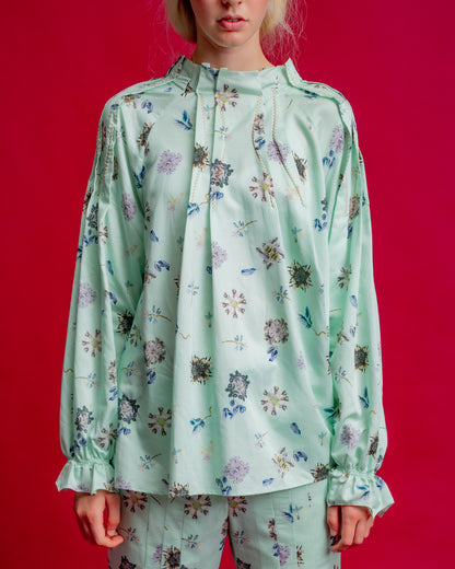 Hosouge Floral Printed Blouse-Green