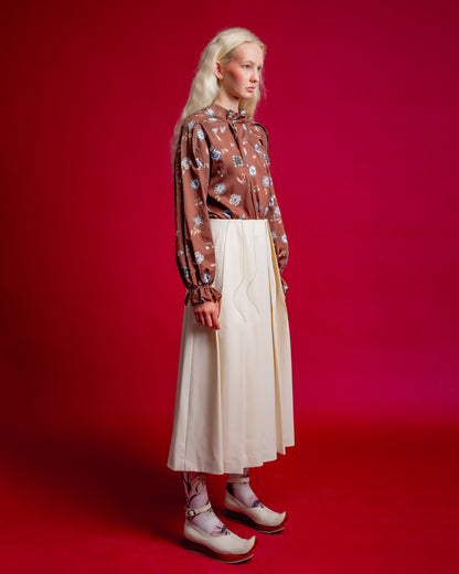 Hosouge Floral Printed Blouse-Brown