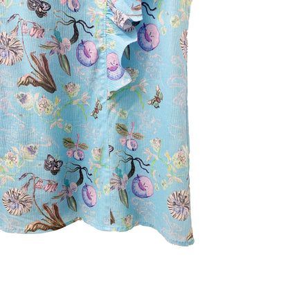 Rikka Floral Frill no sleeve Blouse-Azure x BlueGreen