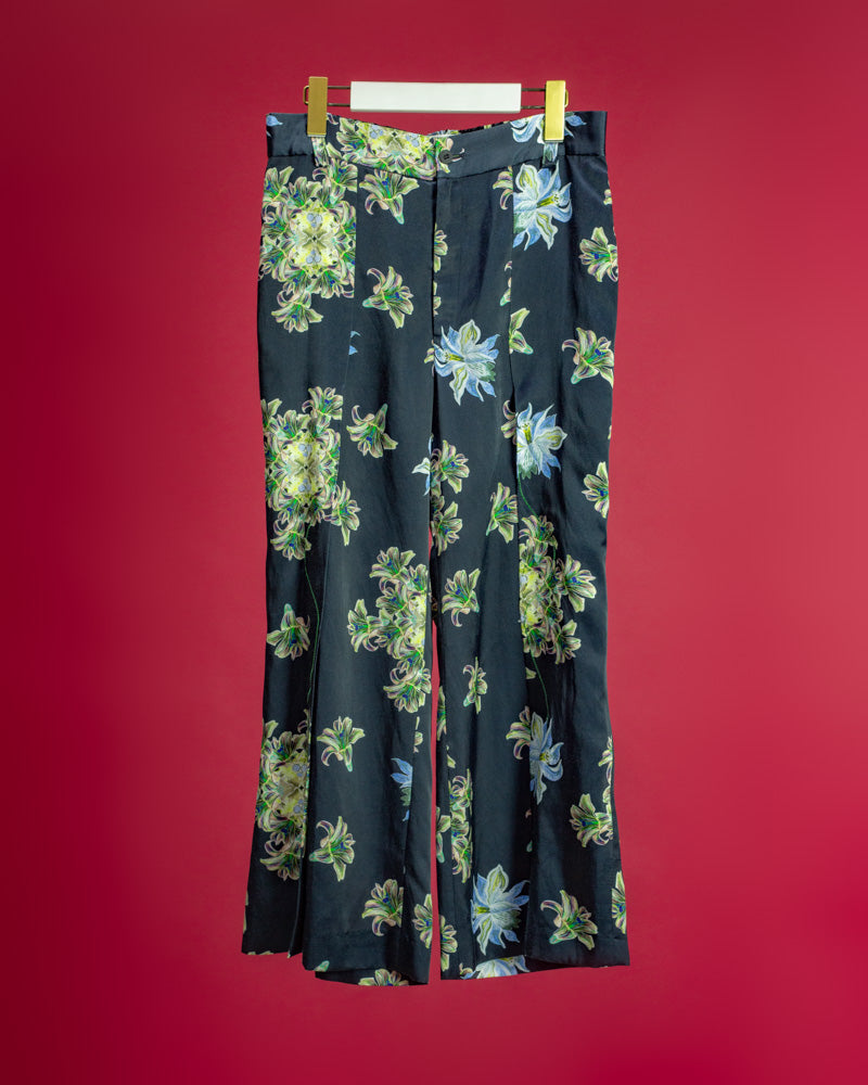 Floating Flower Print Trouser Black
