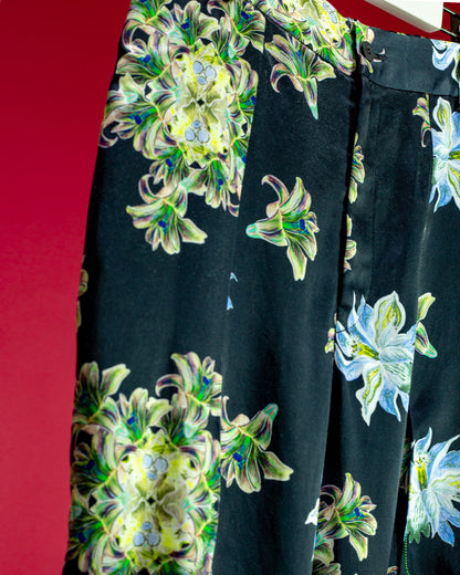 Floating Flower Print Trouser Black