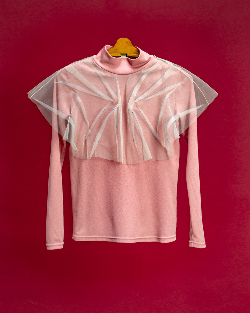 Den Phal Tulle Turtleneck Top-Pink