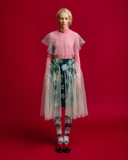 Den Phal Tulle Turtleneck Top-Pink