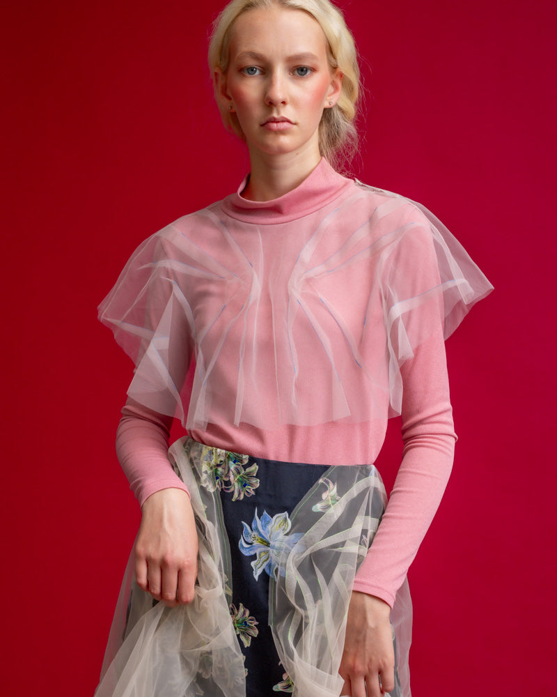 Den Phal Tulle Turtleneck Top-Pink