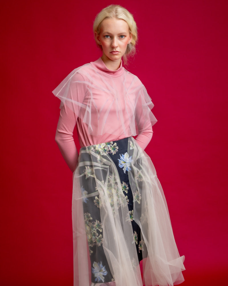Den Phal Tulle Turtleneck Top-Pink