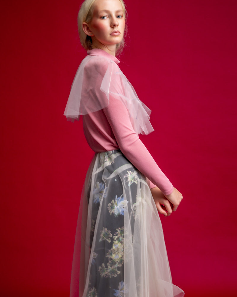 Den Phal Tulle Turtleneck Top-Pink