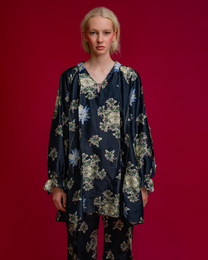 Floating Flower Crest Print Blouse