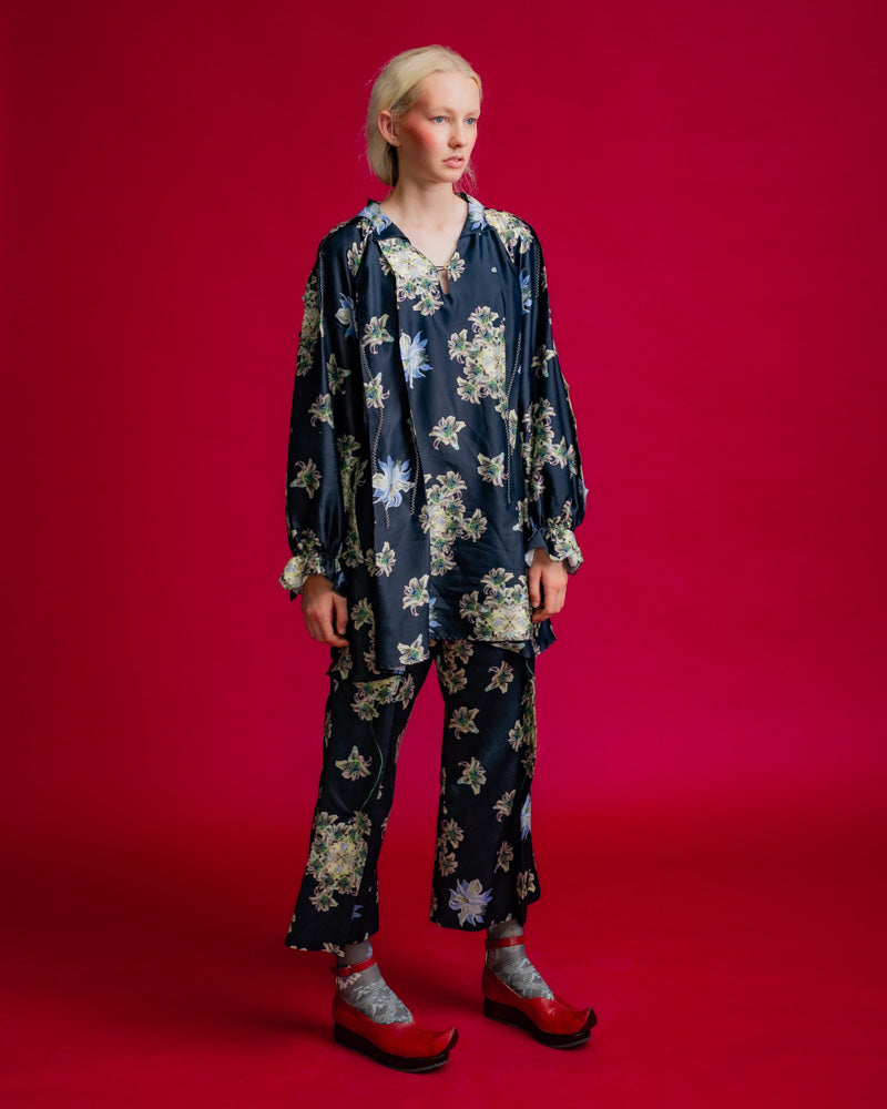 Floating Flower Print Trouser Black