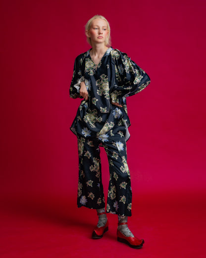 Floating Flower Print Trouser Black