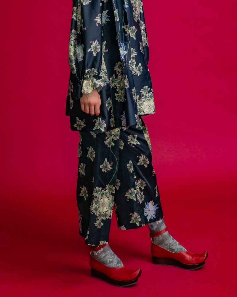 Floating Flower Print Trouser Black