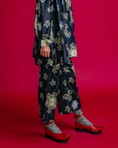 Floating Flower Print Trouser Black