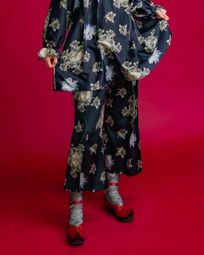 Floating Flower Print Trouser Black