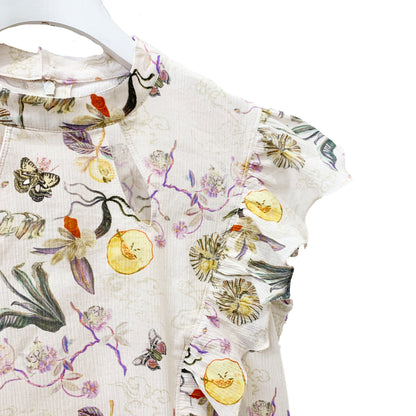 Rikka Floral Frill no sleeve Blouse -Pink beige x purple