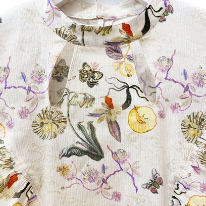 Rikka Floral Frill no sleeve Blouse -Pink beige x purple