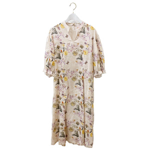 Rikka Floral Puff sleeve Dress -Pink Beige