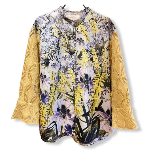 Picturesque garden Lace band collar shirt